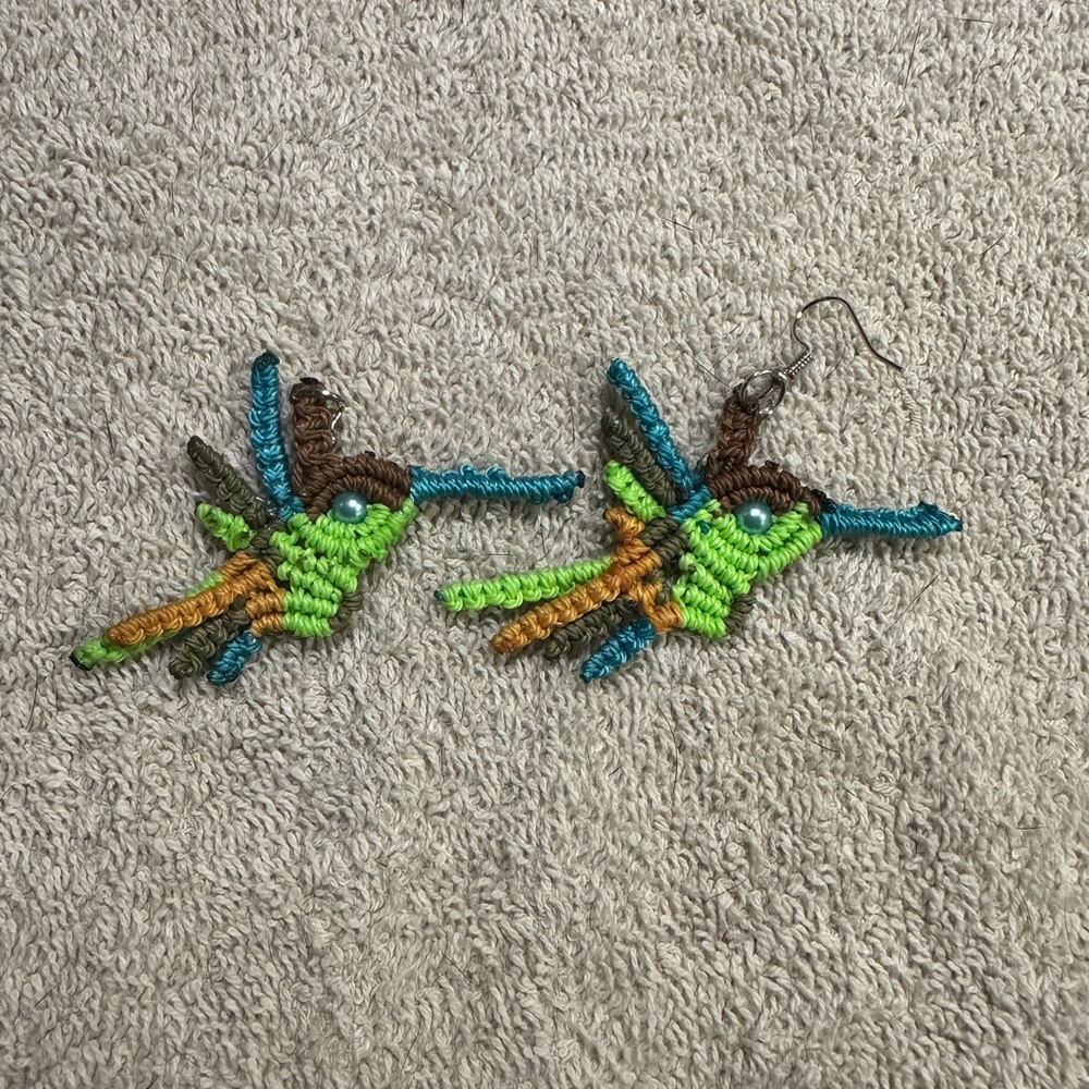 Handmade Macramé hummingbird earrings
